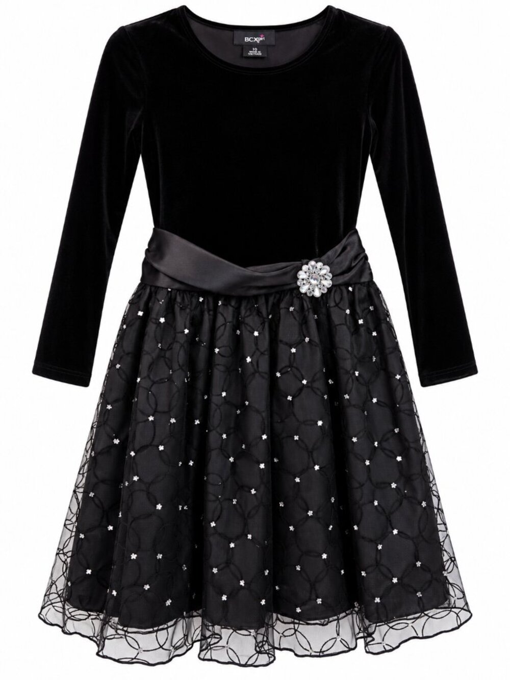 BCX Girl Black Velvet Rhinestone Formal Party Dress Size 10 – NWT